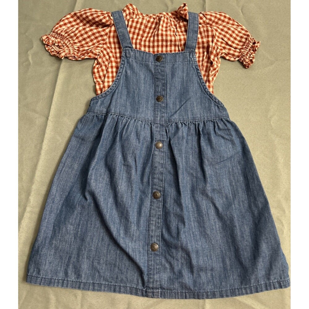 Cat & Jack Toddler Girls 2pc Outfit Set Denim Overall Dress Sz 4T